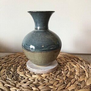 VTG Earth Tone Pottery Vase Planter Hand Thrown Blue/Brown Painted Glaze Signed